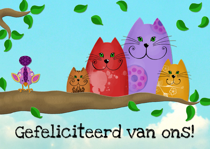 Verjaardagskaart katten op tak - Verjaardagskaarten Verjaardagskaarten - Verjaardagskaart katten op tak