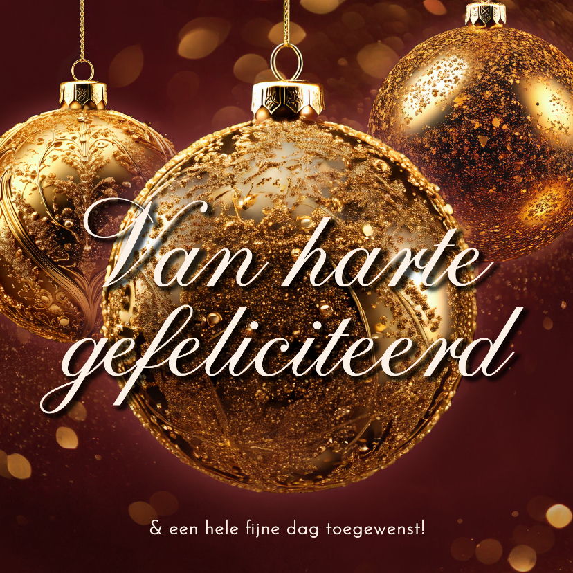 Verjaardagskaart kerstballen van harte gefeliciteerd goud - Verjaardagskaarten Verjaardagskaarten - Verjaardagskaart kerstballen van harte gefeliciteerd goud