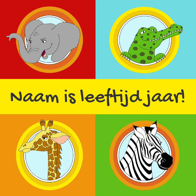 Verjaardagskaart kind dieren - Verjaardagskaarten Verjaardagskaarten - Verjaardagskaart kind dieren
