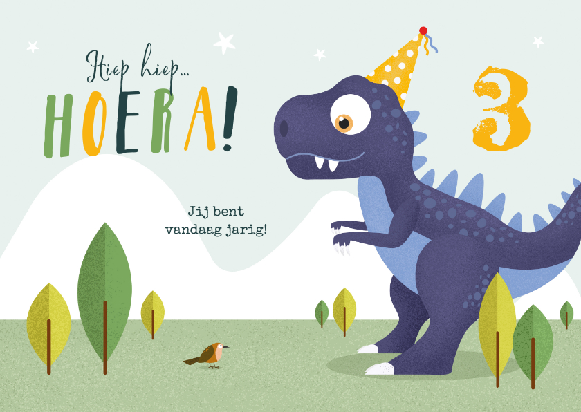 Verjaardagskaarten - Verjaardagskaart kind dino t-rex dinosaurus feestje