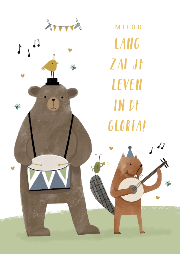 Schelden weerstand bieden browser Verjaardagskaart kind met muziek dieren en lang | Kaartje2go