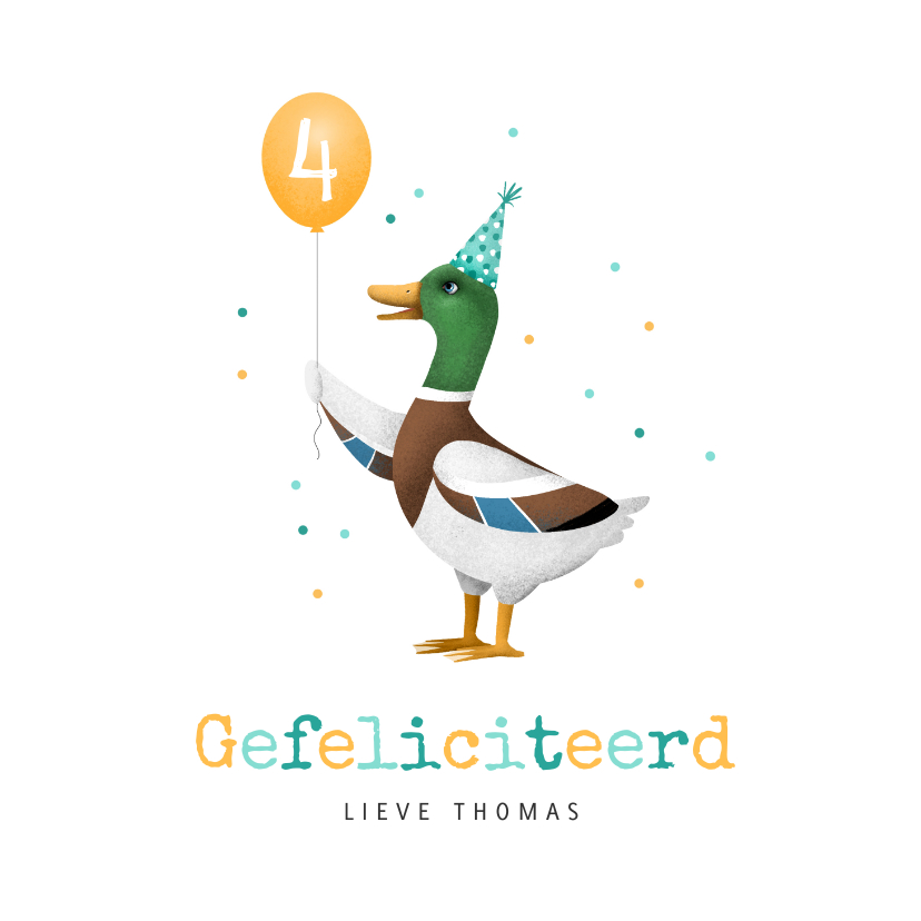 Verjaardagskaart kind peuter kleuter eendje ballon confetti - Verjaardagskaarten Verjaardagskaarten - Verjaardagskaart kind peuter kleuter eendje ballon confetti