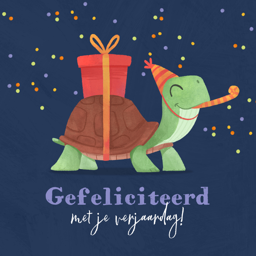 Verjaardagskaart kind schildpad confetti feestje cadeautje - Verjaardagskaarten Verjaardagskaarten - Verjaardagskaart kind schildpad confetti feestje cadeautje