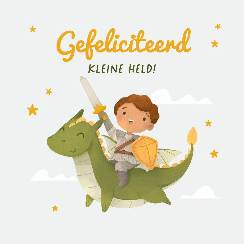 Verjaardagskaart kind sprookje ridder draak kasteel - Verjaardagskaarten Verjaardagskaarten - Verjaardagskaart kind sprookje ridder draak kasteel
