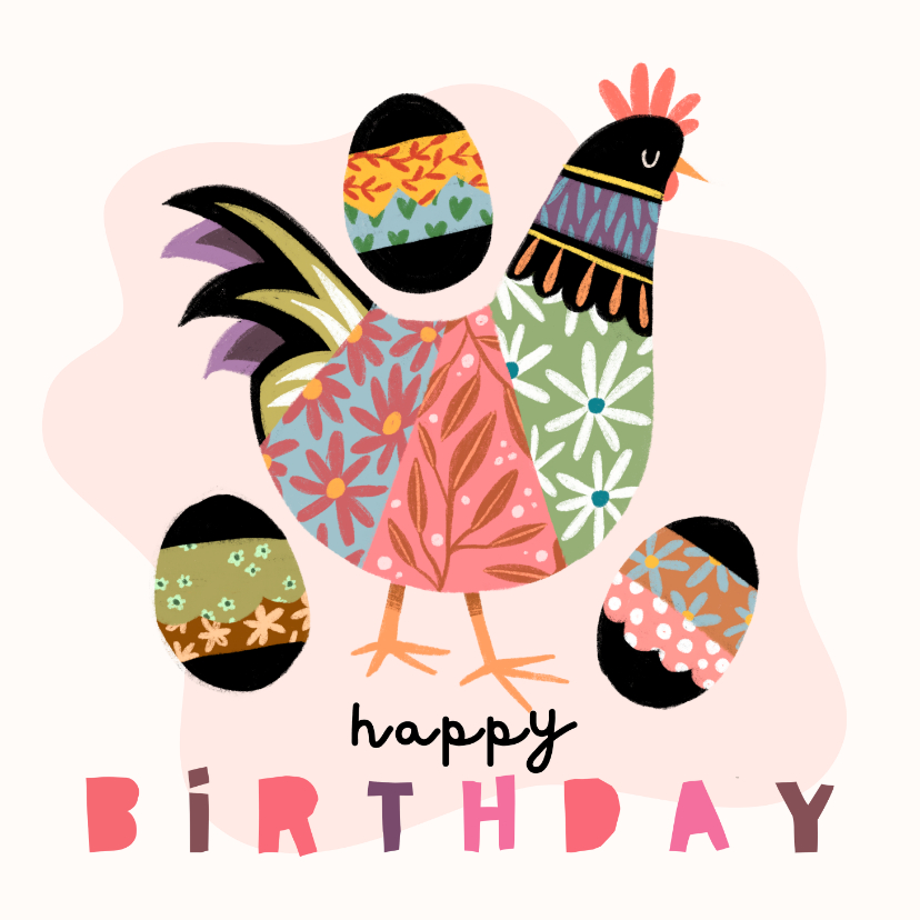Verjaardagskaarten - Verjaardagskaart kip met ei patroontje