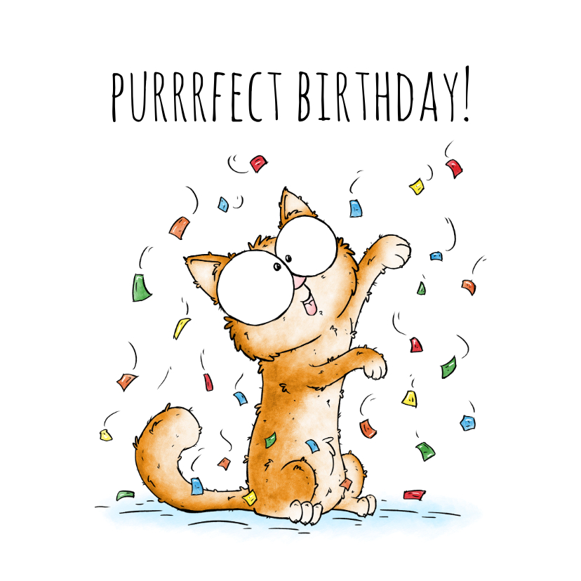 Verjaardagskaarten - Verjaardagskaart kitten met confetti purrrfect birthday