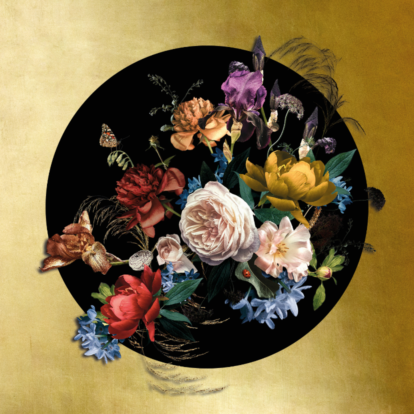 Verjaardagskaart prachtig boeket bloemen goud - Verjaardagskaarten Verjaardagskaarten - Verjaardagskaart prachtig boeket bloemen goud