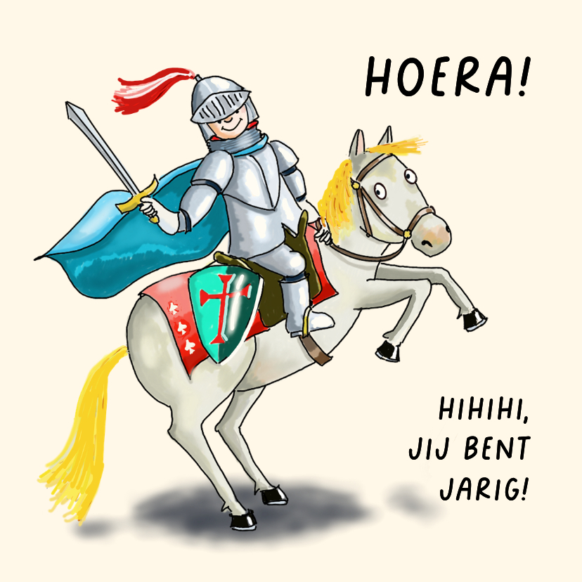 Verjaardagskaarten - Verjaardagskaart kleine ridder op zijn paard