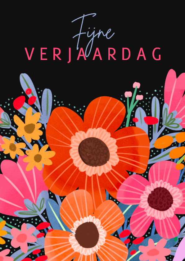 Verjaardagskaarten - Verjaardagskaart kleuren bom aan bloemen