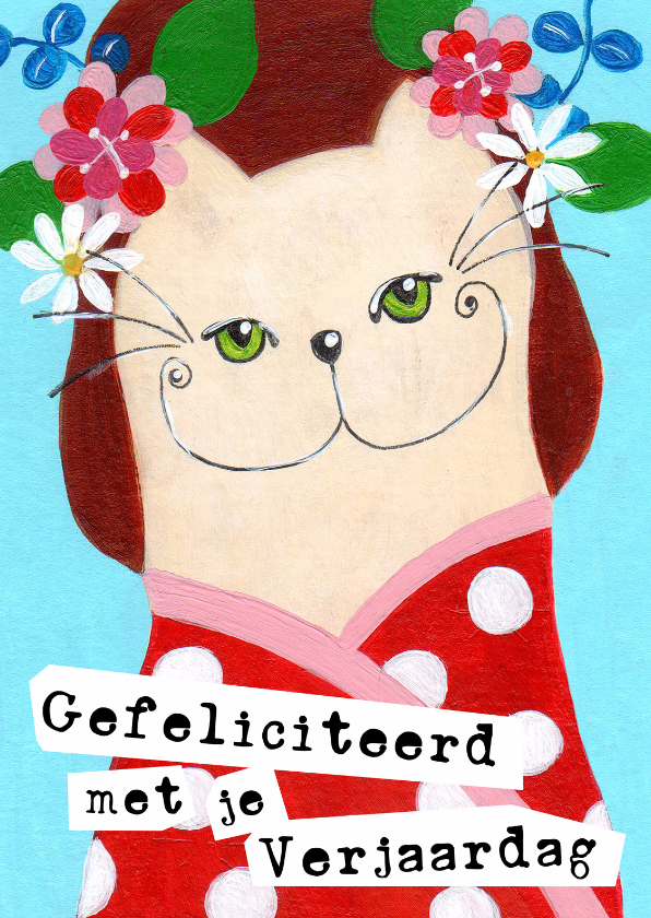 Verjaardagskaart kleurrijke kat - Verjaardagskaarten Verjaardagskaarten - Verjaardagskaart kleurrijke kat