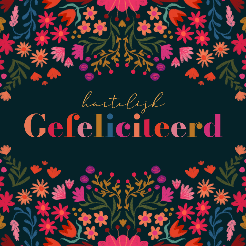 Verjaardagskaarten - Verjaardagskaart kleurrijke omlijsting van bloemen