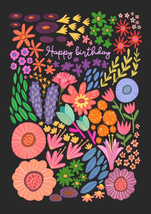 Verjaardagskaarten -  Verjaardagskaart kleurrijke wildbloemen recht