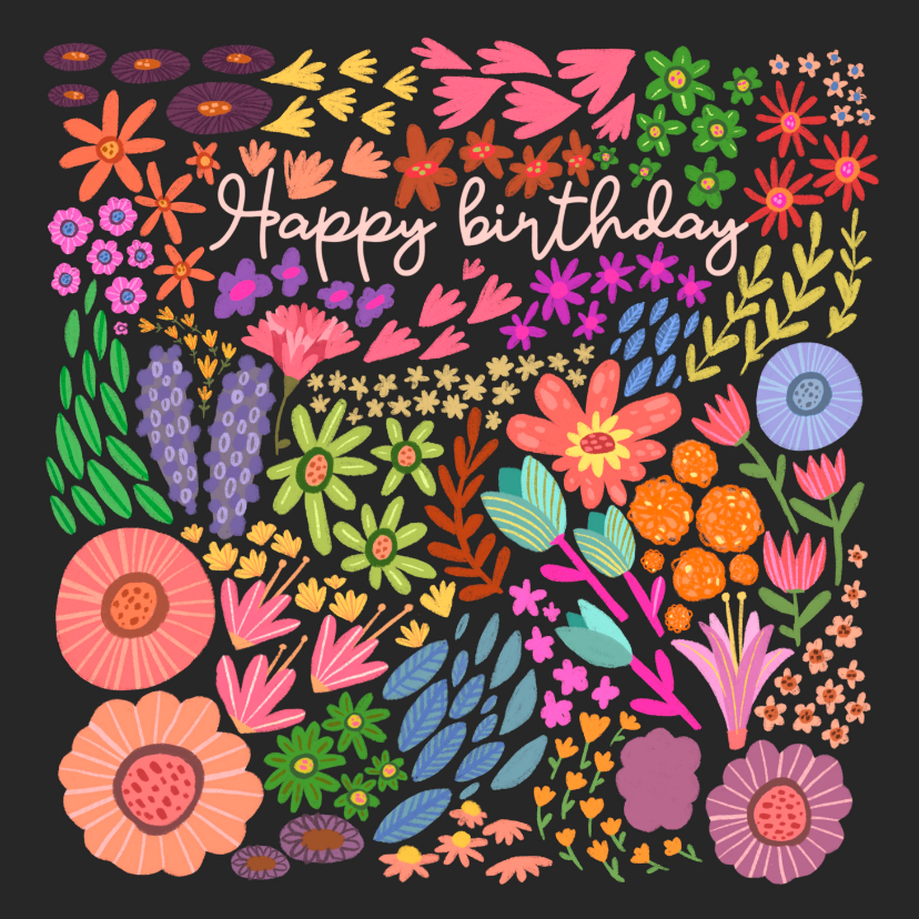 Verjaardagskaarten - Verjaardagskaart kleurrijke wilde bloemen vierkant
