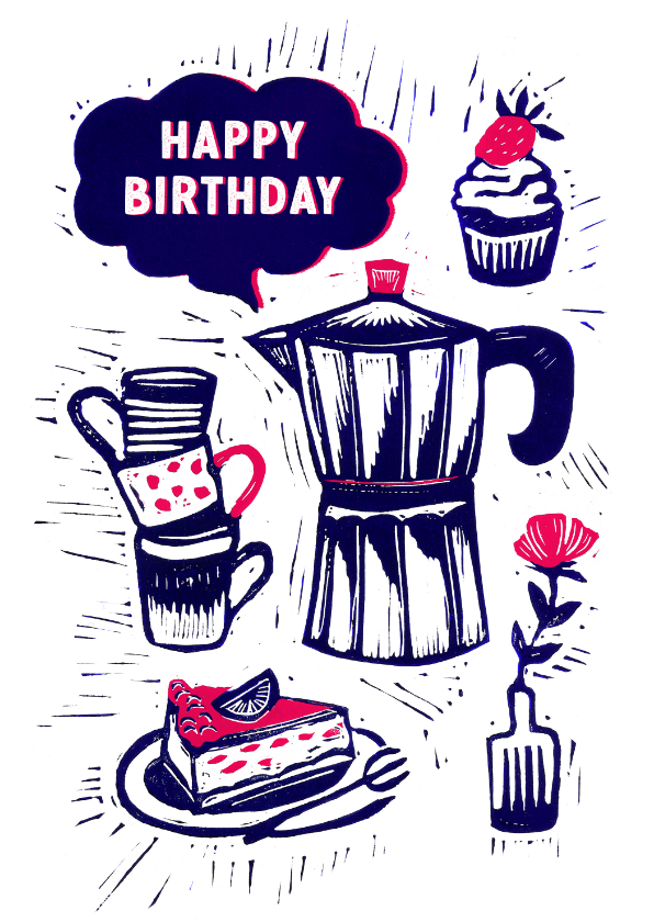 Verjaardagskaarten - Verjaardagskaart koffie en taart