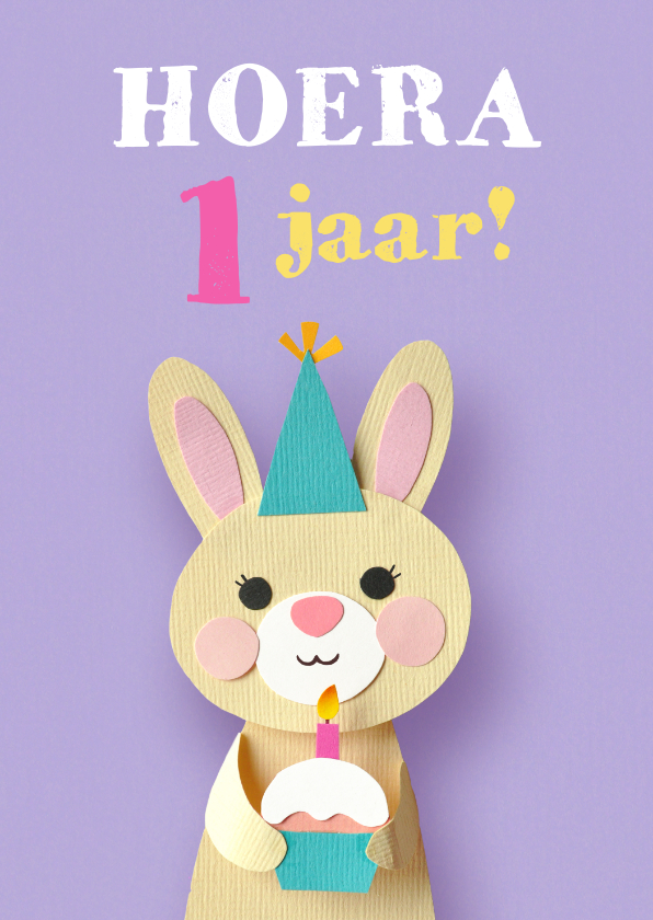 Verjaardagskaarten - Verjaardagskaart konijn 1 jaar