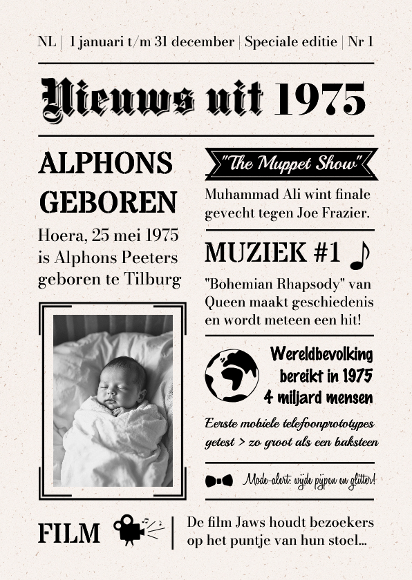 Verjaardagskaart krant nieuwsbericht vintage 1975 50 jaar - Verjaardagskaarten Verjaardagskaarten - Verjaardagskaart krant nieuwsbericht vintage 1975 50 jaar