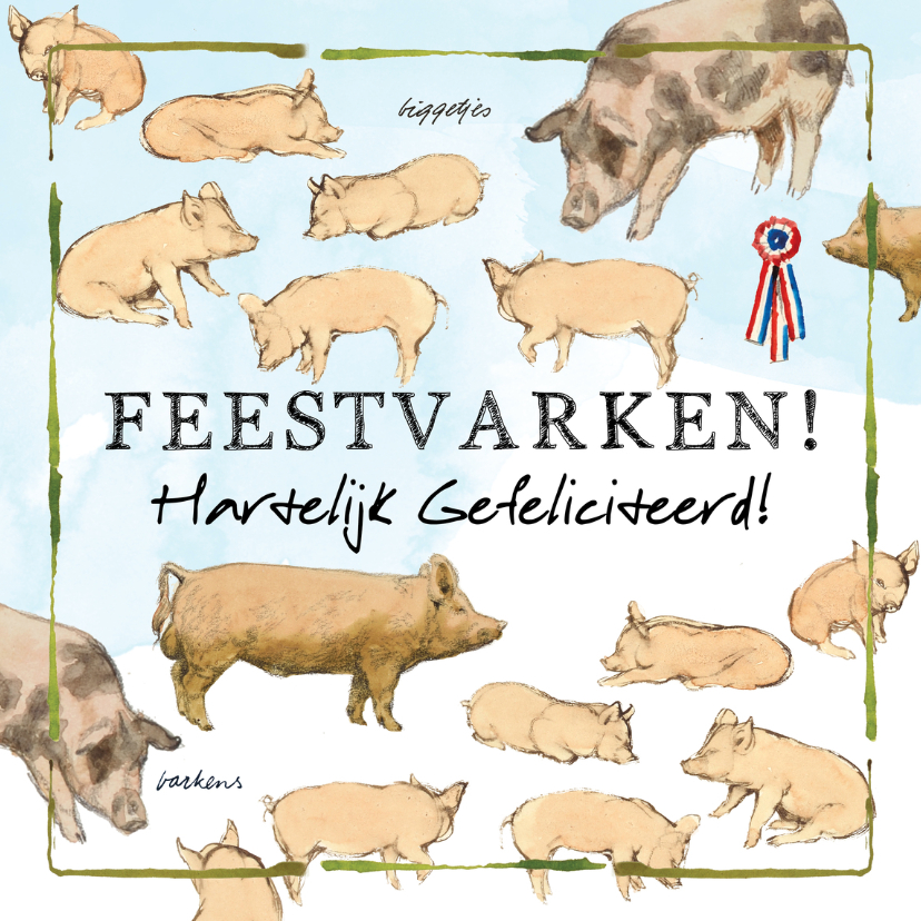 Verjaardagskaarten - Verjaardagskaart Lang Leve de Boerderij Feestvarken