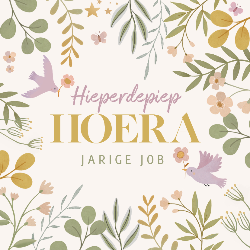 Verjaardagskaarten - Verjaardagskaart lentebloemen in zachte tinten