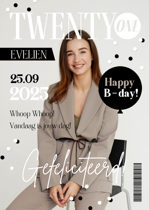 Verjaardagskaarten - Verjaardagskaart magazine 21 jaar twenty one confetti