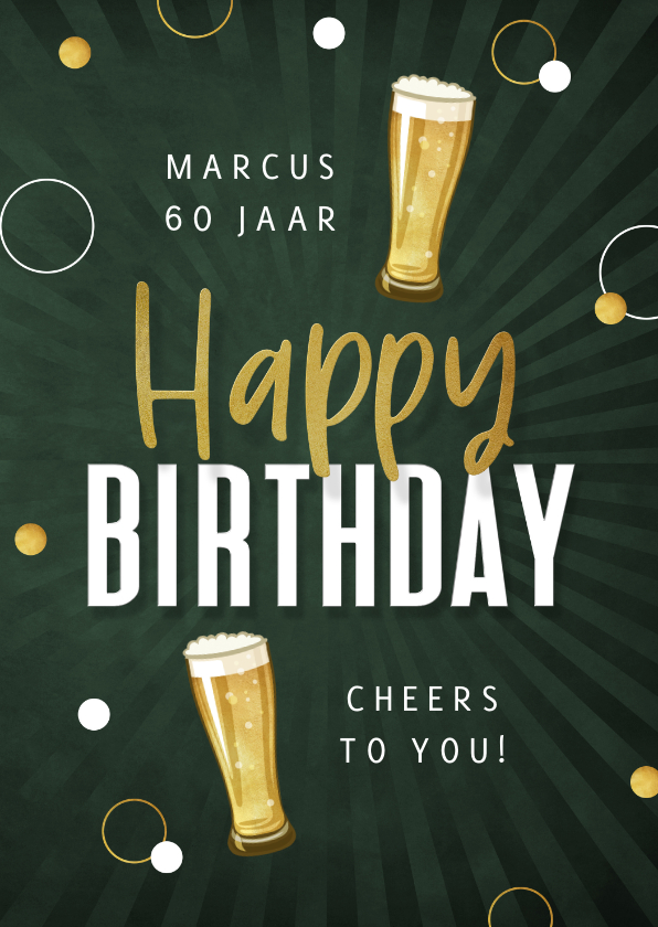 Verjaardagskaarten - Verjaardagskaart man bier happy birthday confetti goud