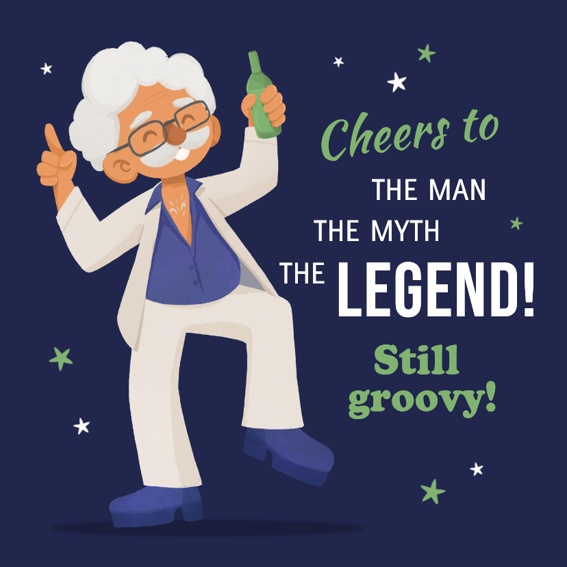 Verjaardagskaart man groovy cartoon disco forever young - Verjaardagskaarten Verjaardagskaarten - Verjaardagskaart man groovy cartoon disco forever young