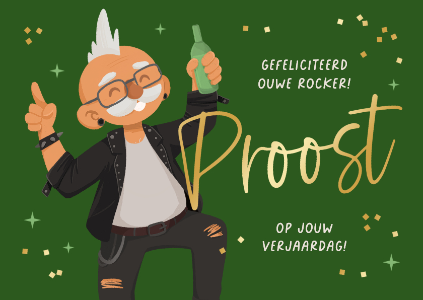 Verjaardagskaart man humor ouwe rocker proost bier - Verjaardagskaarten Verjaardagskaarten - Verjaardagskaart man humor ouwe rocker proost bier