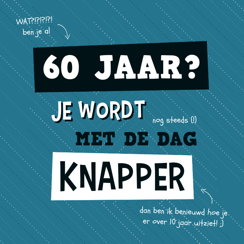 Verjaardagskaarten - Verjaardagskaart man je wordt met de dag knapper humor