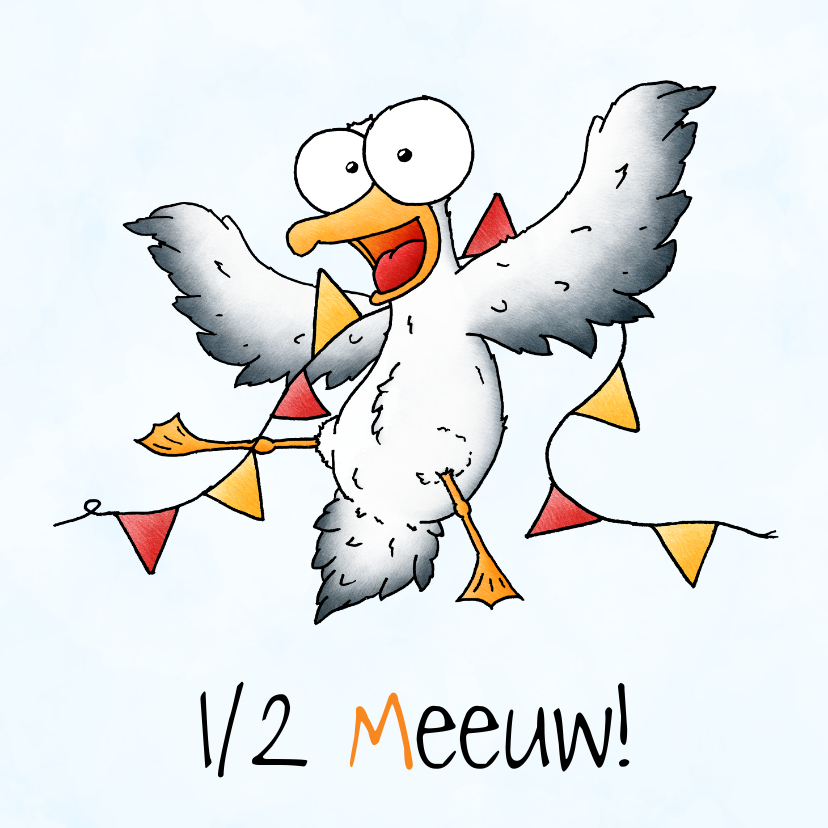 Verjaardagskaart meeuw - 1/2 (m)eeuw! - Verjaardagskaarten Verjaardagskaarten - Verjaardagskaart meeuw - 1/2 (m)eeuw!