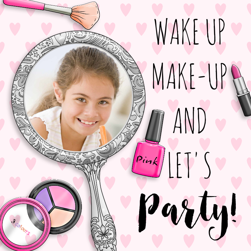 Verjaardagskaarten - Verjaardagskaart meisje tiener met spiegel make-up