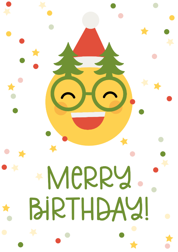 Verjaardagskaart merry birthday emoji met kerstbril - Verjaardagskaarten Verjaardagskaarten - Verjaardagskaart merry birthday emoji met kerstbril