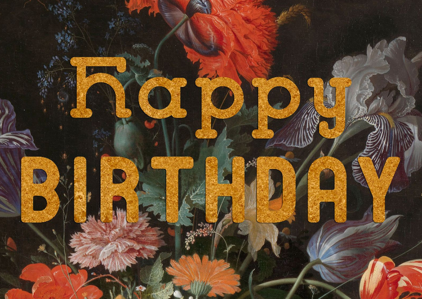 Verjaardagskaarten - Verjaardagskaart met antiek bloemenschilderij 