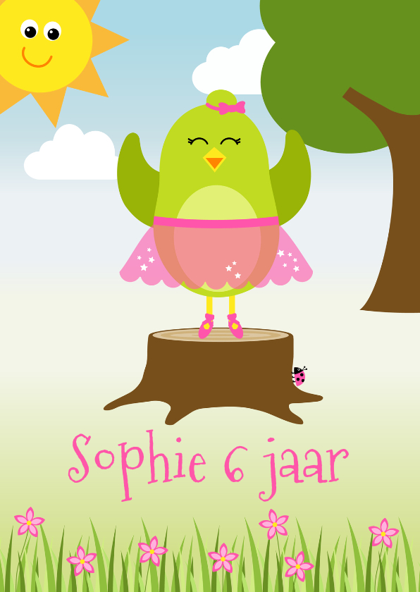 Verjaardagskaart met ballerina vogeltje in het bos - Verjaardagskaarten Verjaardagskaarten - Verjaardagskaart met ballerina vogeltje in het bos