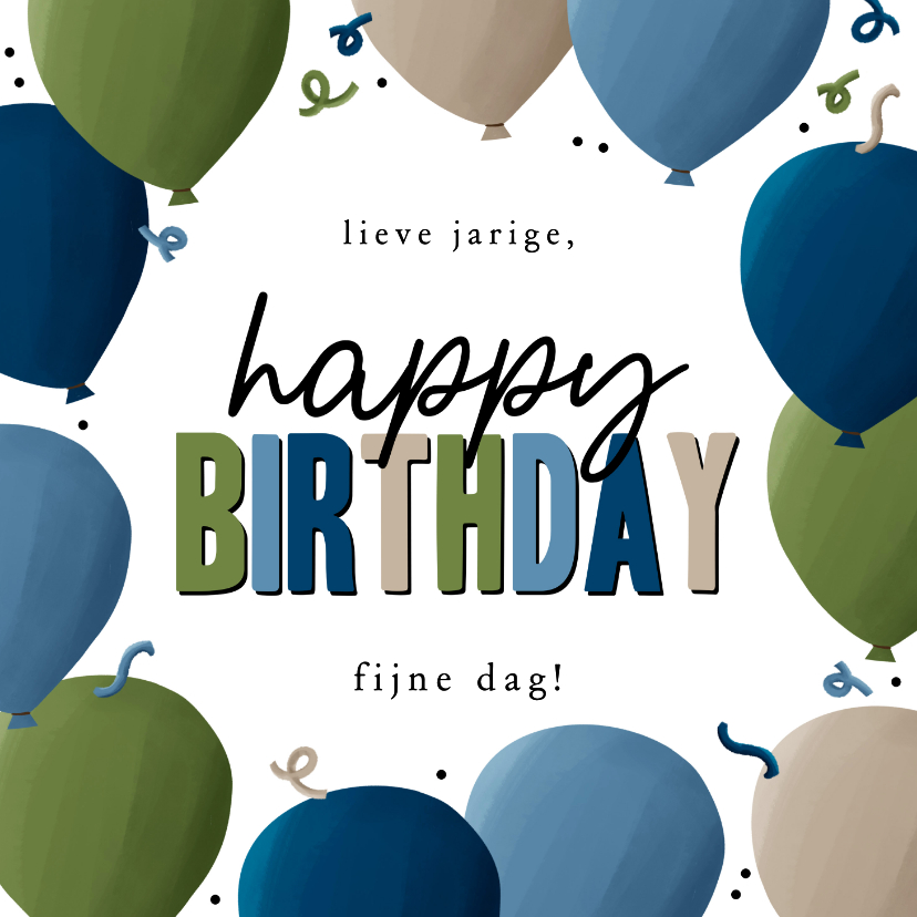Verjaardagskaart Met Ballonnen Confetti Stoere Kaartje2go