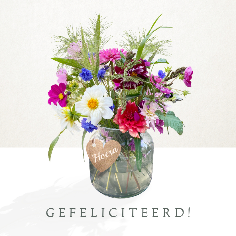 Hoogland Los kruipen Verjaardagskaart met bloemen- boeket in vaas | Kaartje2go
