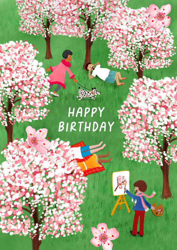 Verjaardagskaarten - Verjaardagskaart met bloesembomen