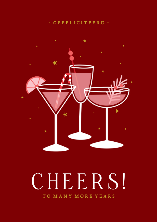 Verjaardagskaart met cocktails in kerstthema gouden sterren - Verjaardagskaarten Verjaardagskaarten - Verjaardagskaart met cocktails in kerstthema gouden sterren
