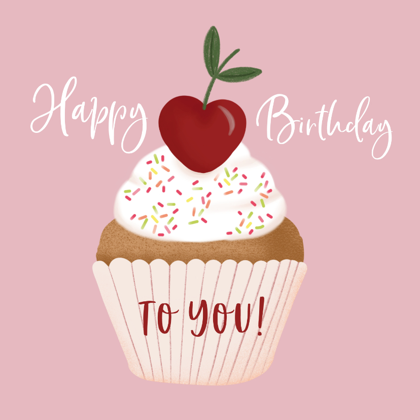 Verjaardagskaarten - verjaardagskaart met cupcake en kers