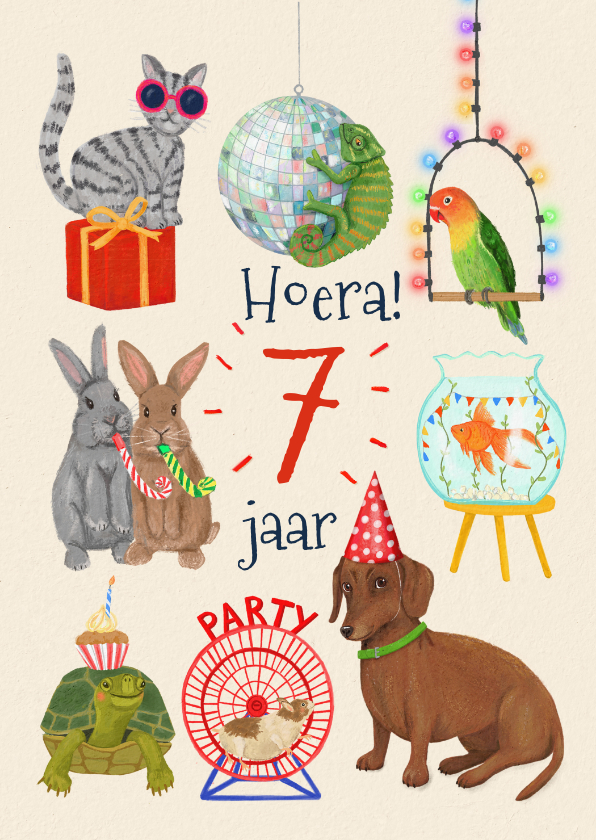 Verjaardagskaarten - Verjaardagskaart met dieren die feest vieren