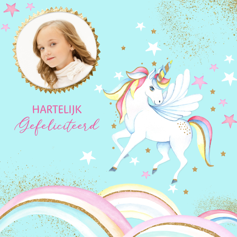 Verjaardagskaart met een hippe unicorn - Verjaardagskaarten Verjaardagskaarten - Verjaardagskaart met een hippe unicorn