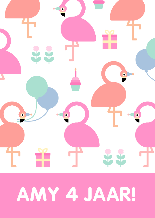 Verjaardagskaart met feestende flamingo's - Verjaardagskaarten Verjaardagskaarten - Verjaardagskaart met feestende flamingo's