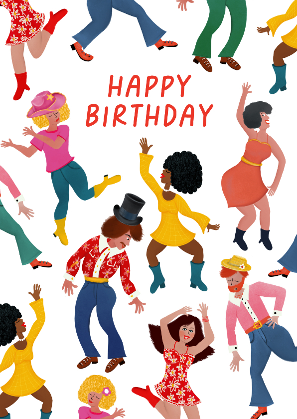 Verjaardagskaarten - Verjaardagskaart met feestende mensen
