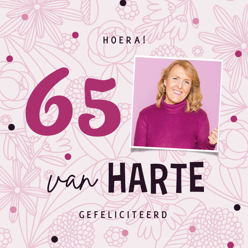 Verjaardagskaarten - Verjaardagskaart met foto, bloemen en confetti 