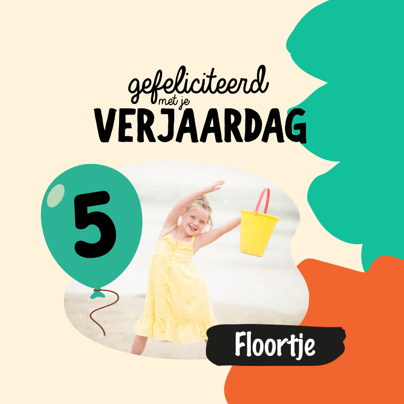 Verjaardagskaart met foto en ballon met leeftijd - Verjaardagskaarten Verjaardagskaarten - Verjaardagskaart met foto en ballon met leeftijd