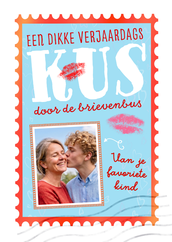 Verjaardagskaarten - Verjaardagskaart met foto 'Kus door de brievenbus'