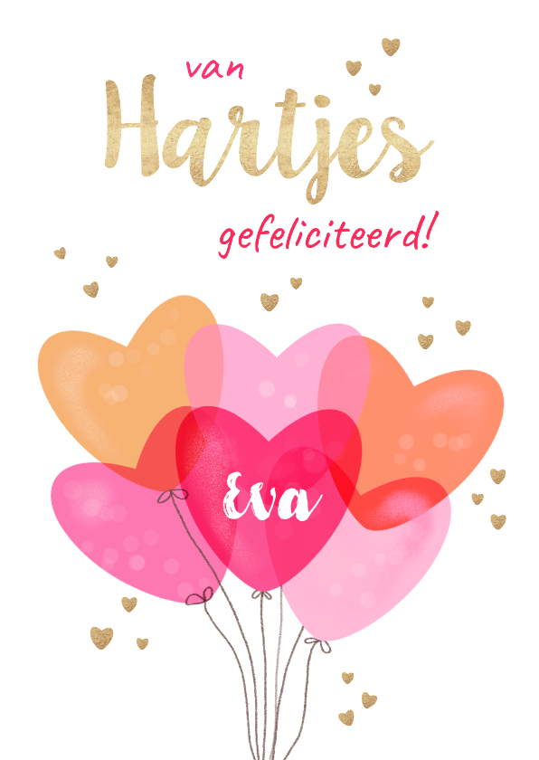 Verjaardagskaarten - Verjaardagskaart met hartjes ballonnen
