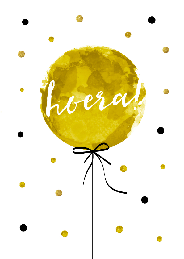 Verjaardagskaarten - Verjaardagskaart met hippe ballon en tekst Hoera!