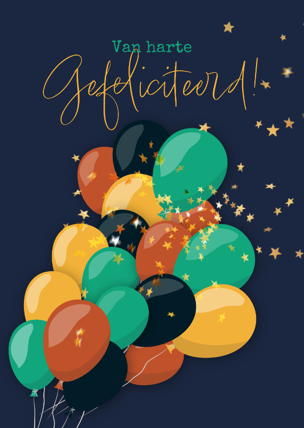 Verjaardagskaarten - Verjaardagskaart met hippe feestballonnen en sterconfetti