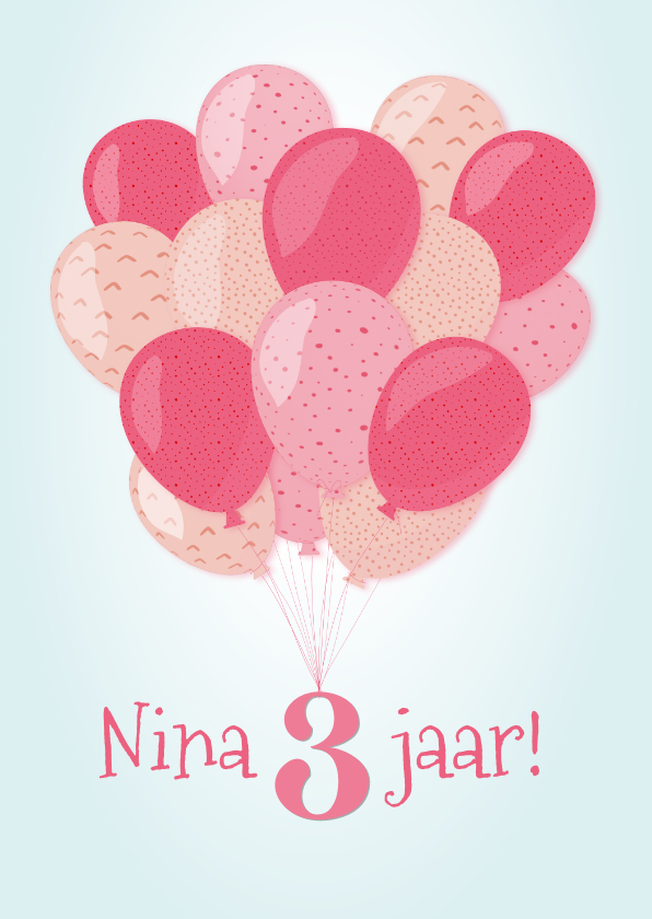 Verjaardagskaarten - Verjaardagskaart met hippe roze meisjesballonnen