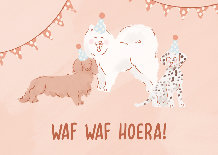 Verjaardagskaarten - Verjaardagskaart met honden waf waf hoera!