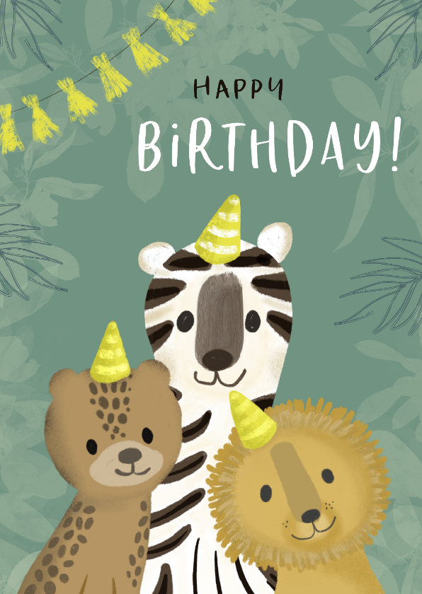 Verjaardagskaarten - Verjaardagskaart met jungledieren